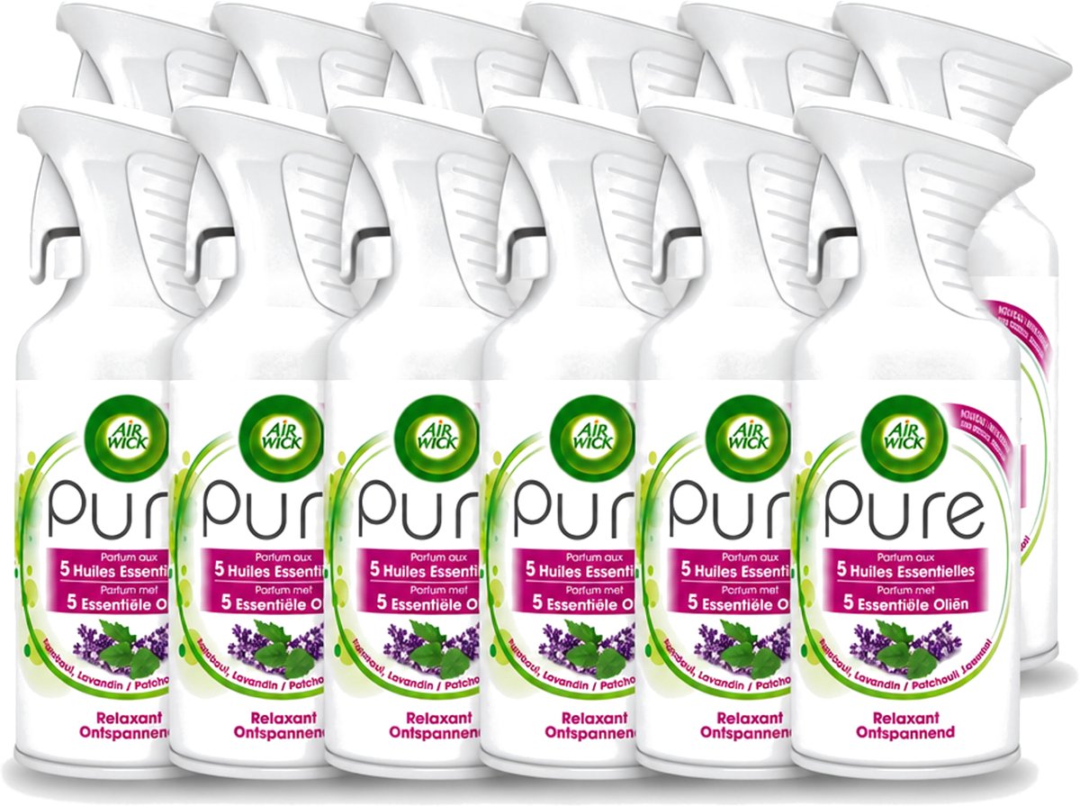 12 x Air Wick Pure - Luchtverfrisser Spray - Essentiële Oliën - Lavendel - 250ml - Voordeelverpakking - 12 stuks