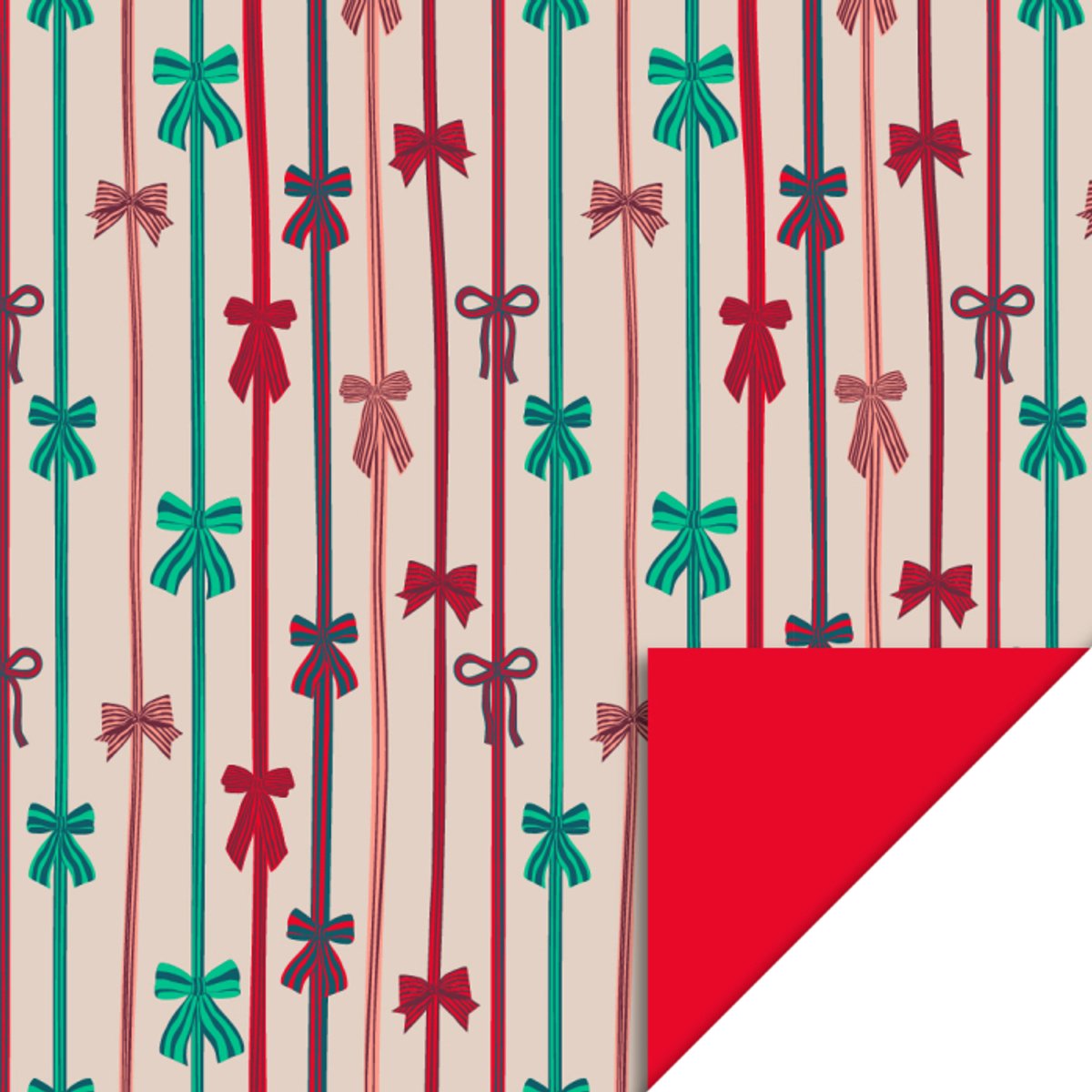 Het Inpakhuis - Cadeaupapier - Inpakpapier - Kadopapier - Bow Parade Beige - Red - Strikjes - 70cm x 3mtr