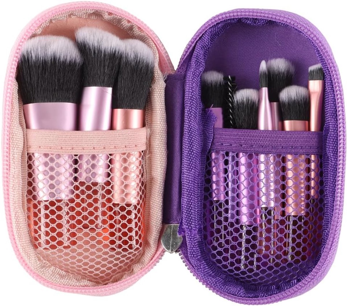 10 stuks reismake-upkwasten met etui, draagbare mini-make-upkwasten, cosmetische kwastenset voor foundation, oogschaduw, highlight, blush en concealer