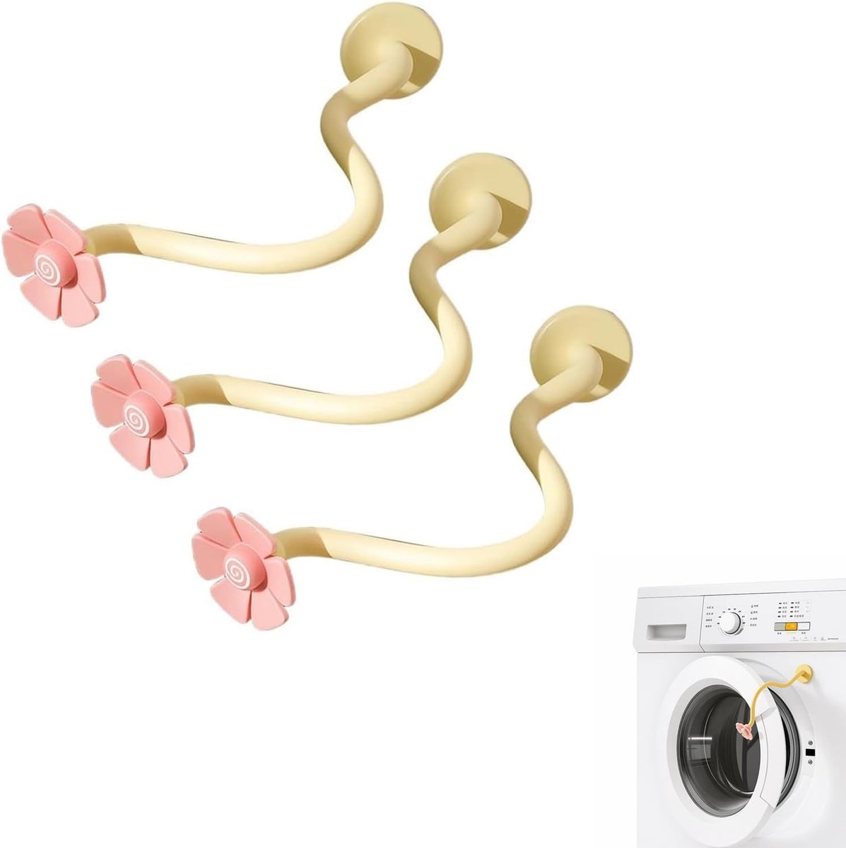 3 stuks magnetische wasmachine-deursteun en stopper voor voorlader, roze bloemen, deurstopper, magneet voor wasmachine en camping, camper, krasbescherming, robuust polycarbonaat