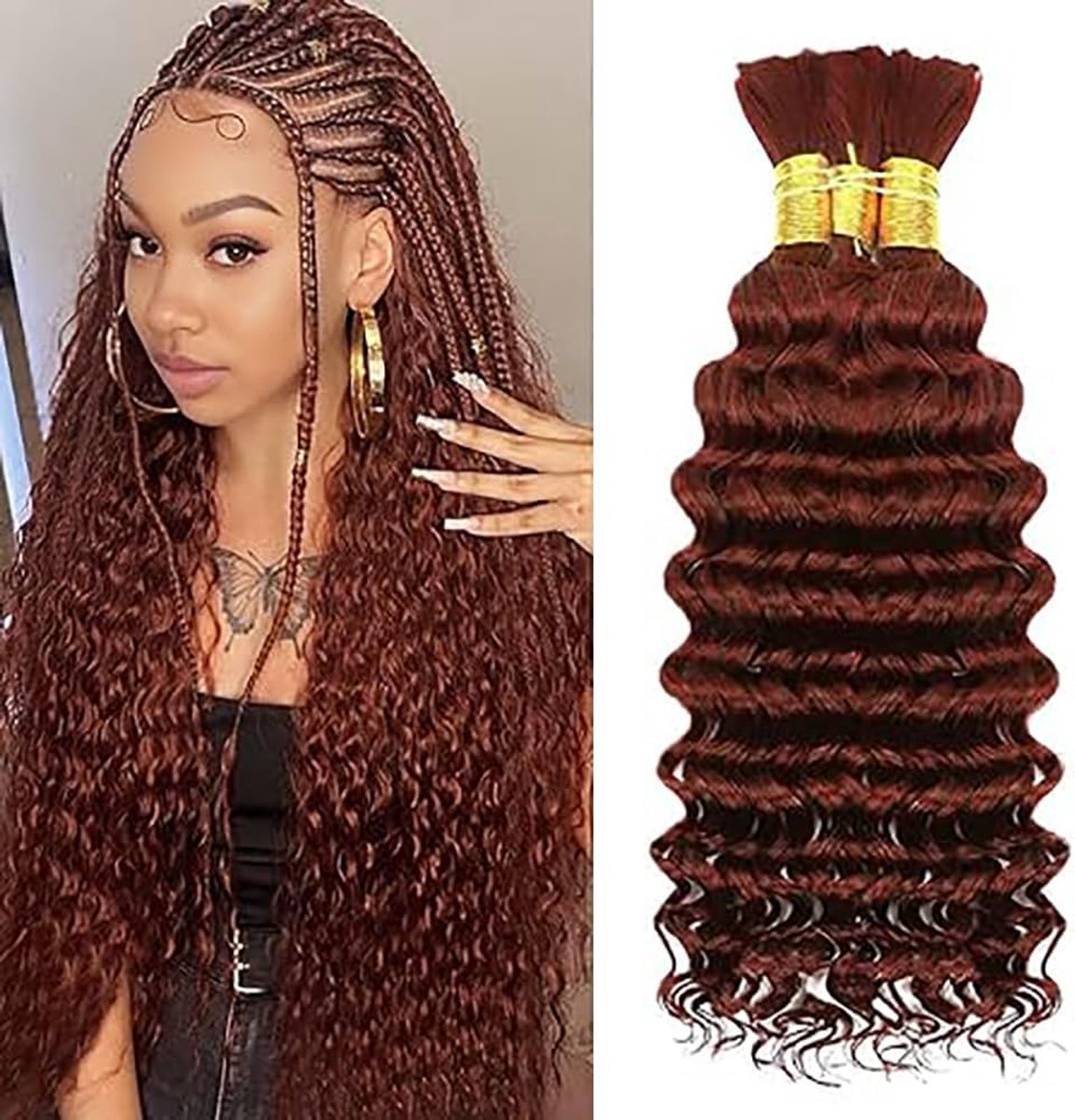 Haar Deep Wave Human Braiding Hair #33 24 24 24 Pouces