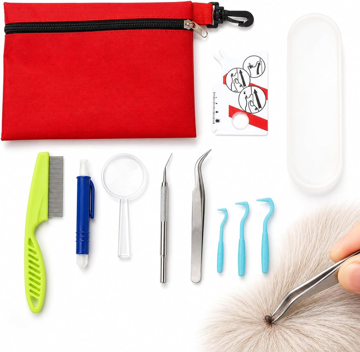 Tekentang set 10-in-1 met etui, tekenverwijderaar voor honden, katten en mensen