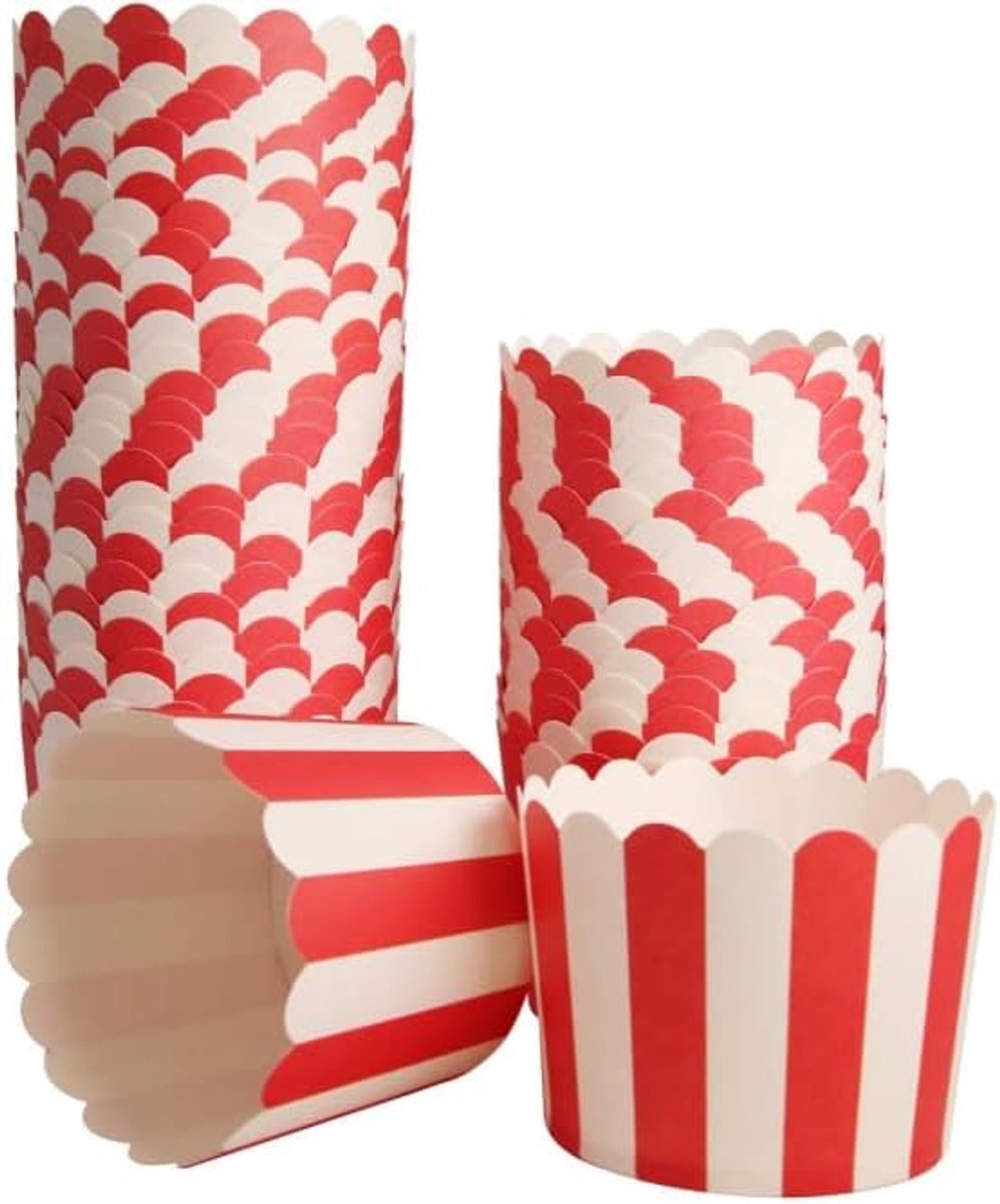 50 Muffinvormpjes Rood‑Wit Gestreept, Hittebestendig 220 °C Oven & Luchtfriteuse