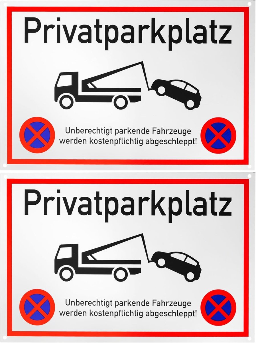"Privéparkeerplaats", 2 stuks, 30 x 20 cm, 1 mm dik PVC bord met boorgaten, parkeerverbod-waarschuwingsbord voor binnen en buiten, voertuigen worden tegen betaling gesleept