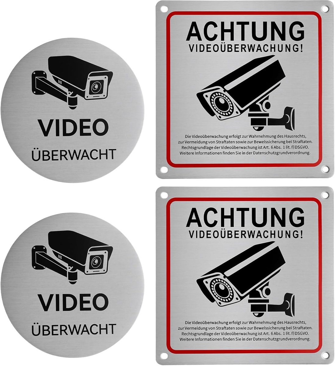 4 Stuks ‘Let Op: Videobewaking’-Bordje, Camerabewaking, Zelfklevend