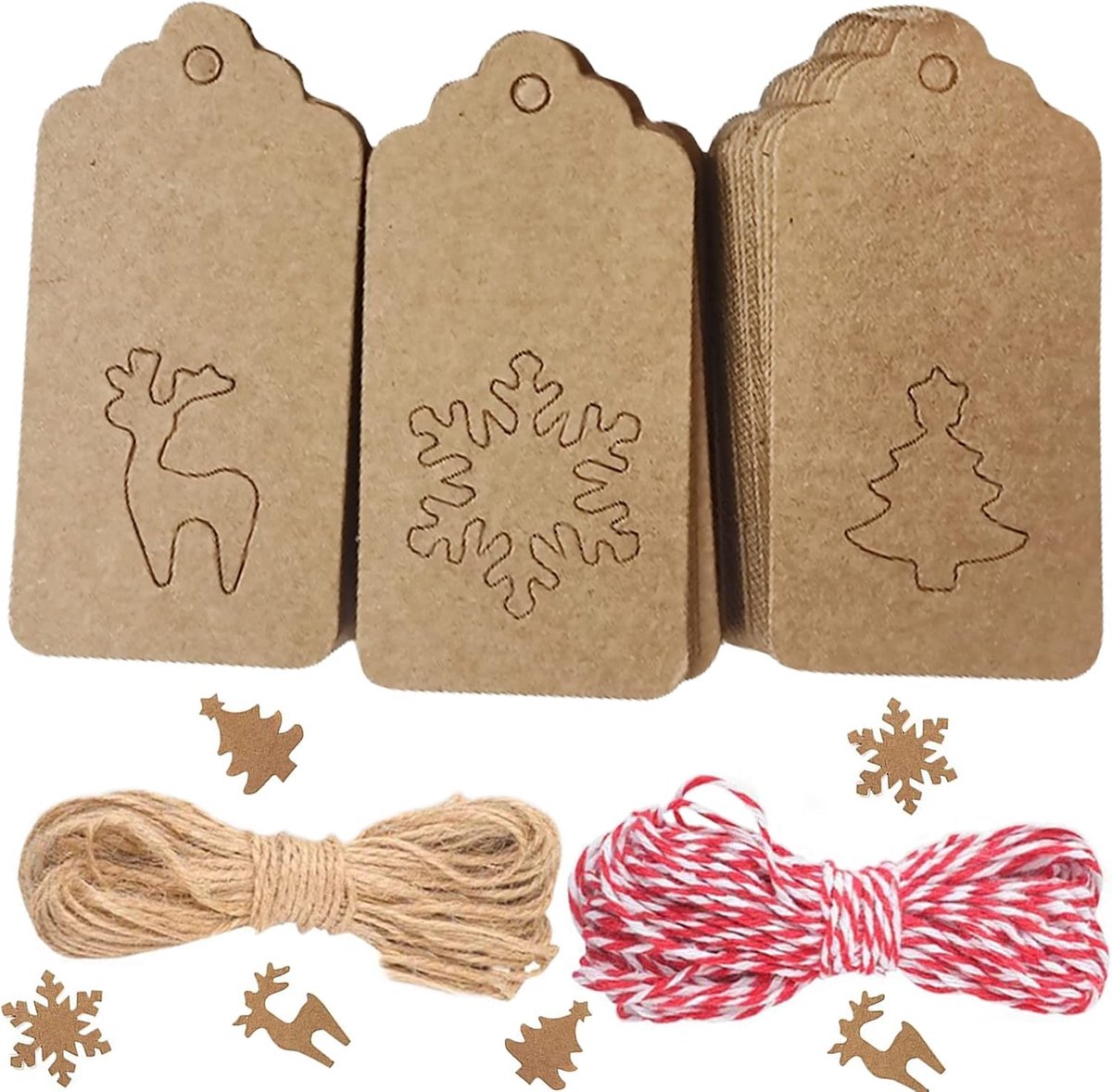150 stuks geschenklabels, kraftpapier, hanger met 20 m jutestring, kraftpapier-tags voor bagage en doe-het-zelf labels, hangende etiketten voor Kerstmis, cadeau, doe-het-zelf decoratie (D)