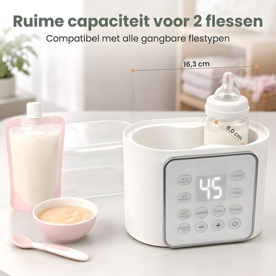 Digitale flessenwarmer voor 2 flessen - 10-in-1 babyflesverwarmer met 100 °C stoomsterilisatie, 24-uurs warmhouden, timer en ontdooien - 220 W - BPA-vrij PP - Wit - Voorkomt droogkoken - Melkbereiding, ontdooien, eieren koken - Voor 2 flessen — afbeelding 4