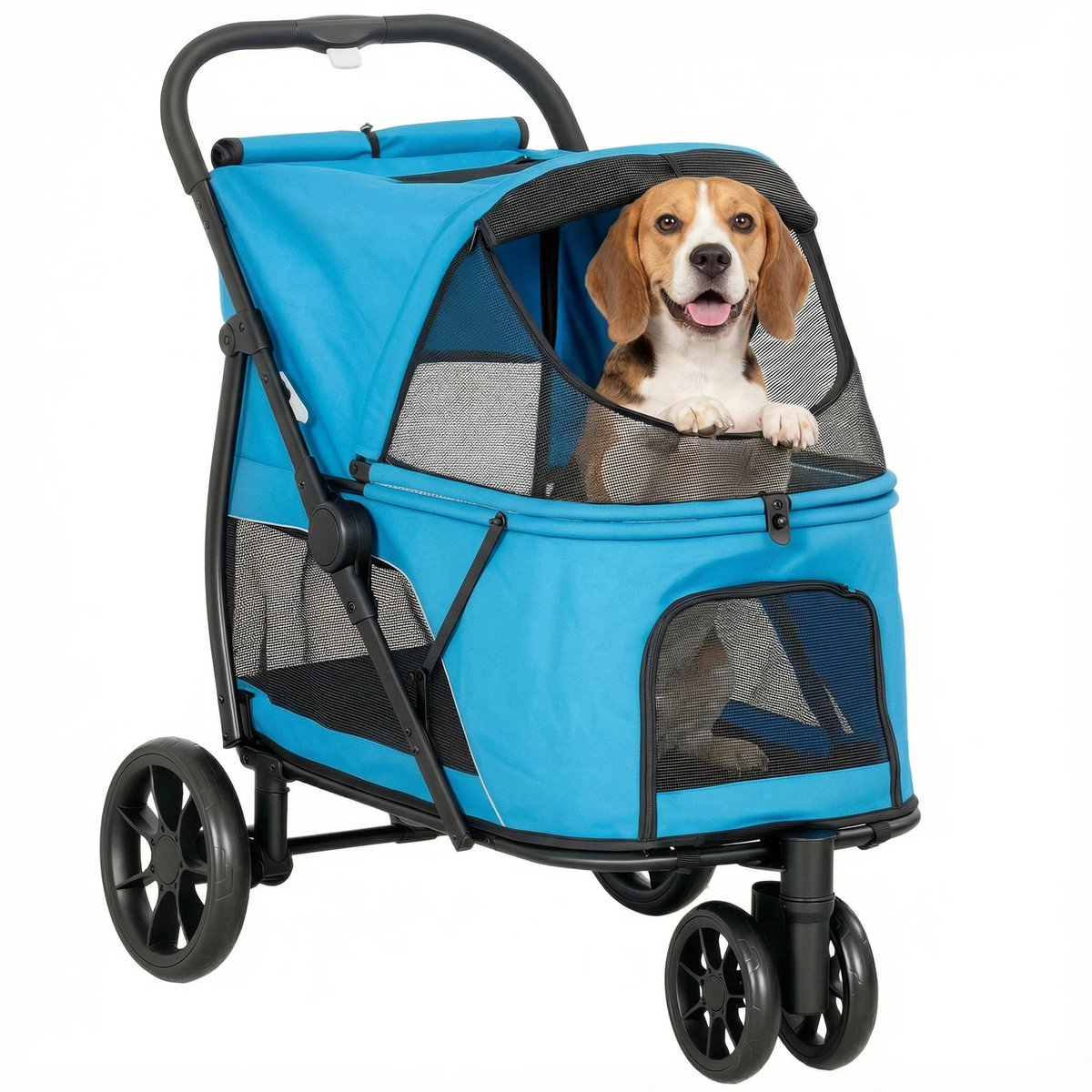 Lalisa Hondenbuggy - Opvouwbaar - 3 Wielen - Gaasramen - Wasbaar Kussen - Terreinbestendig - Draagvermogen 20 kg - Grijs & Zwart