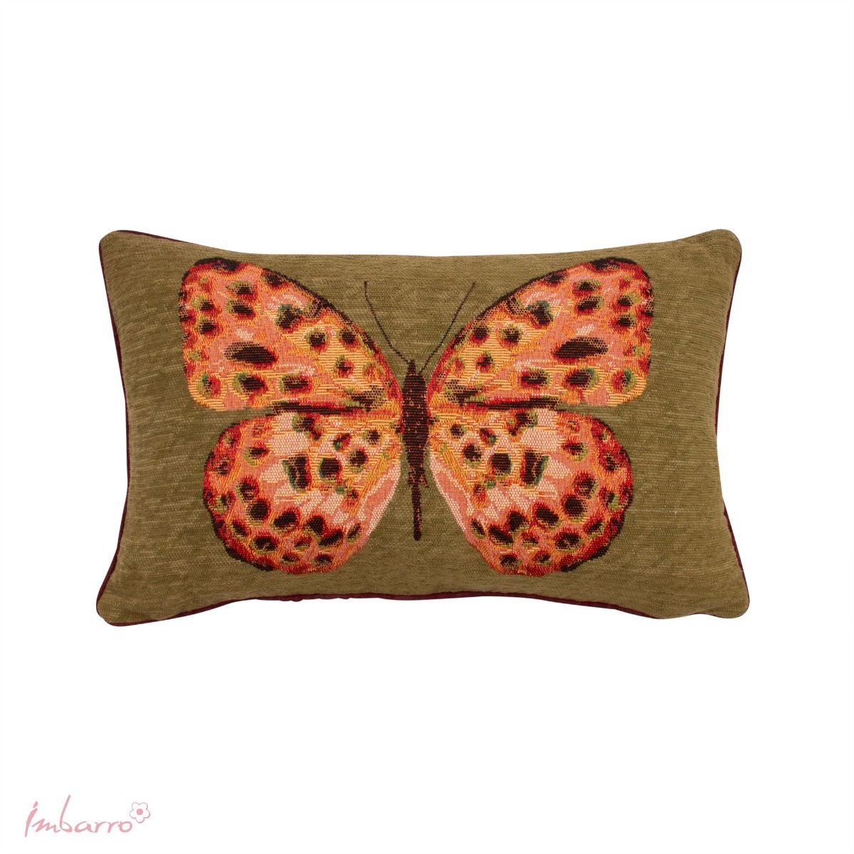 Imbarro Home & Fashion Imbarro - Sierkussen - Papillon - Jaquard - Vlinder - 30 x 50 cm - Handgeweven olijfgroen