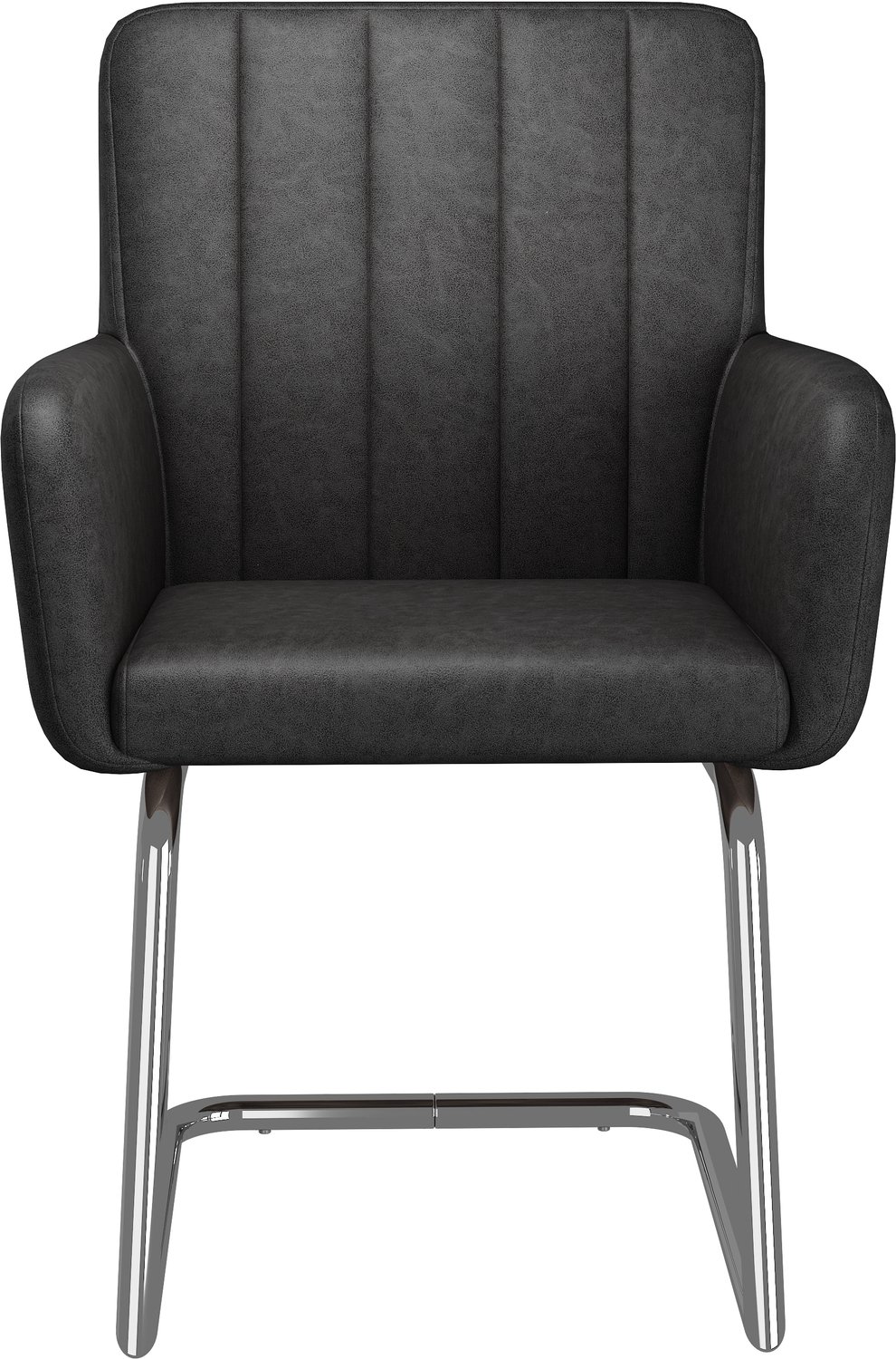SONNENH Eetkamerstoelen set van 6 - Zwart PU-kunstleer - Armleuningen - Zilverkleurig sledemodel - Hoogte 86 cm Zwart met zilverkleurig metalen onderstel