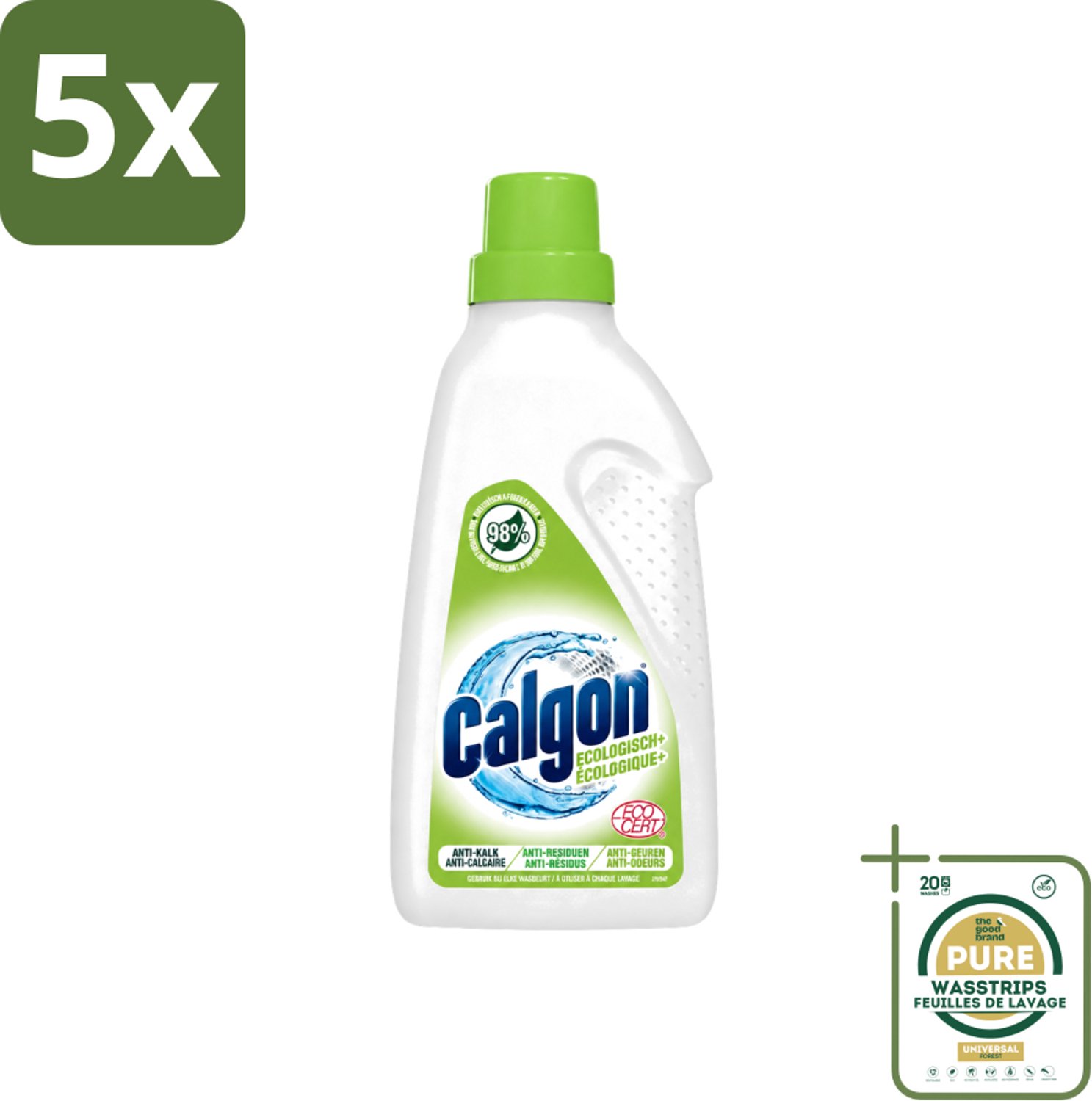 5 x Calgon - Wasmachinereiniger - Gel - 750ml - 15 Wasbeurten - Wasstrips - Wasmachine Reinigen - Kalkaanslag Voorkomen - Wasmachine Schoon Houden - Wasmachine Beschermen - Wasmachine Efficiëntie