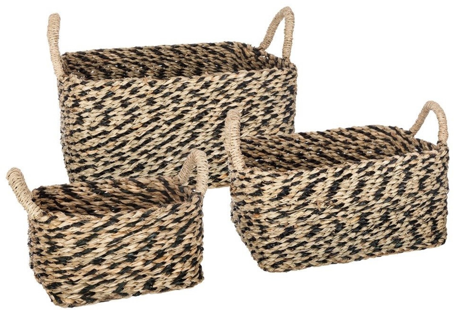 Atmosphera Rechthoekige decoratieve manden met handvatten, 3 formaten, zeegras Beige
