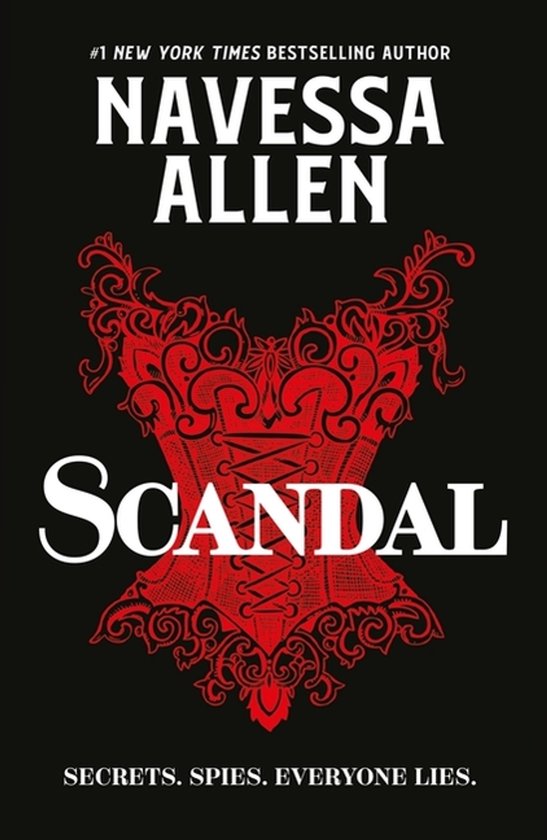 Couverture du livre Scandal par Navessa Allen avec un corset rouge détaillé sur un fond noir.
