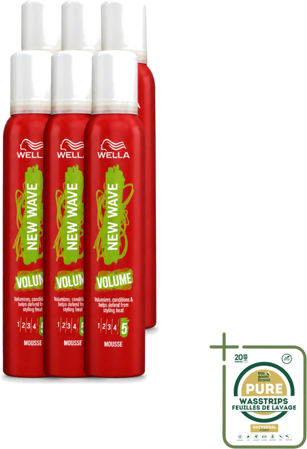 6 x Wella – New Wave Boost – Volumemousse – 200 ml - Wasstrips - Haarmousse - Volumemousse - Haarlift - Haarfixatie - UV Bescherming