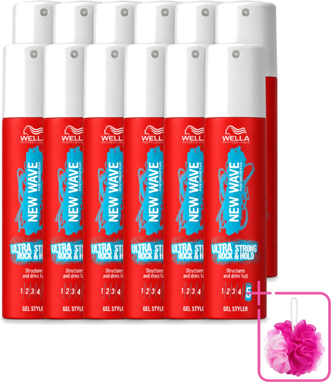 12 x Wella – New Wave Ultra Strong Rock & Hold – Haargel – 100 ml - Bulkverpakking - Haargel - Douchemop - Haargel styler