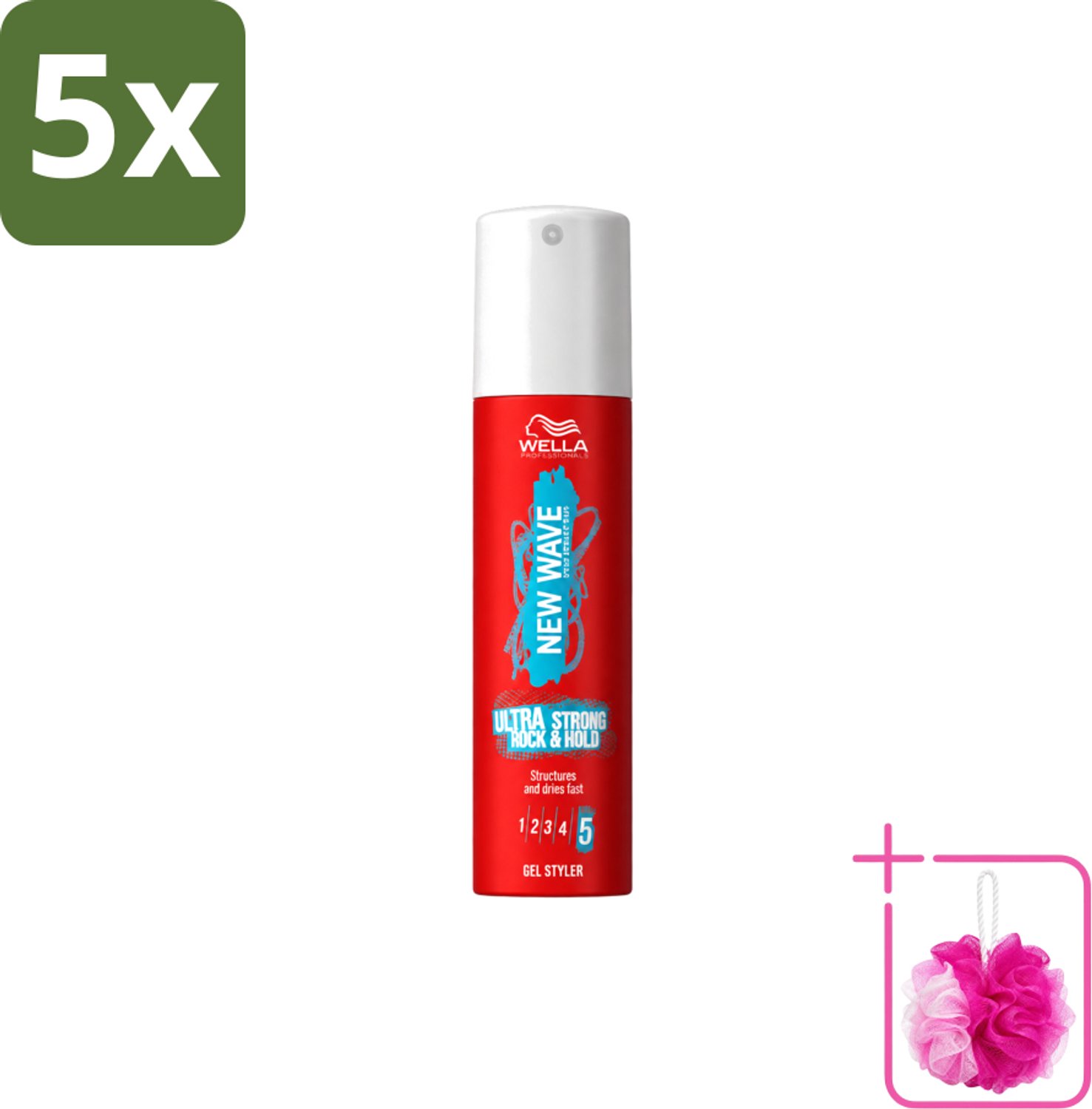 5 x Wella – New Wave Ultra Strong Rock & Hold – Haargel – 100 ml - Bulkverpakking - Haargel - Douchemop - Haargel styler