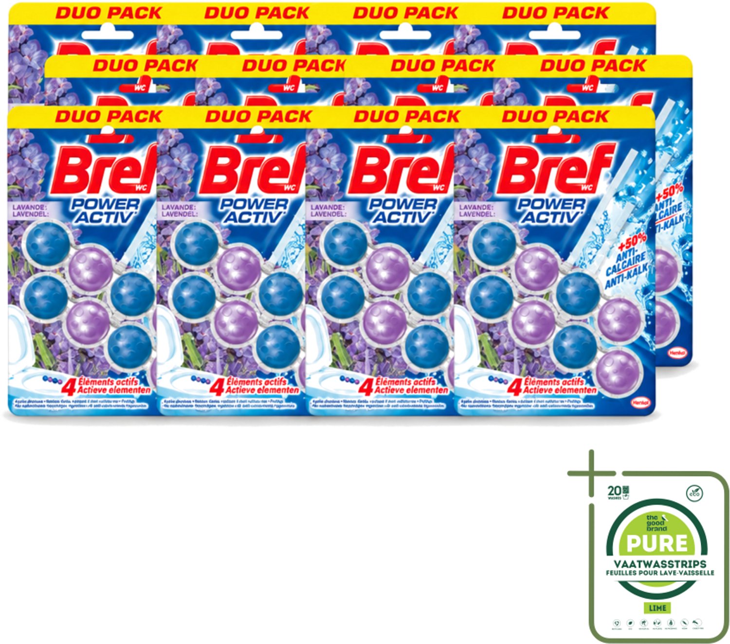 12 x Bref - Toiletblok - Lavender - Grootverpakking - Vaatwasstrips - Toiletblok Lavender - Reiniging Toilet - Frisse Geur Toilet - Kalkaanslag Voorkomen - Paars Water Toilet