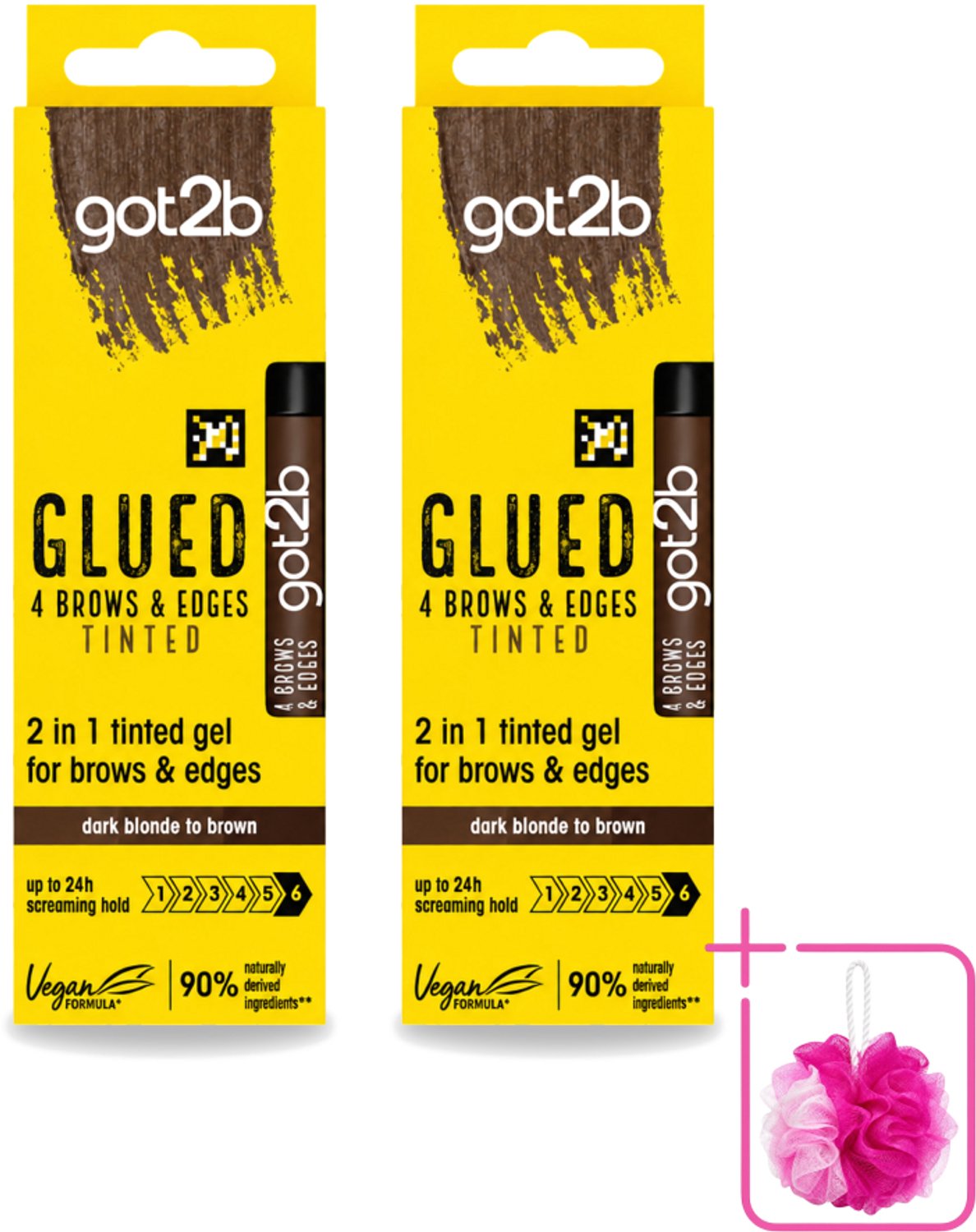 2 x Got2B - 2-in-1 Gel - Brows & Edges Donkerbruin - 16 ml - Bulkverpakking - Wenkbrauwen stylen - Douchemop - Haarranden stylen