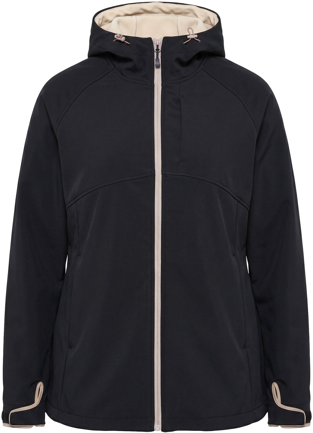Ulla Popken - Dames - Softshelljas capuchon ritszakken klittenband - Zwart - Maat 58+