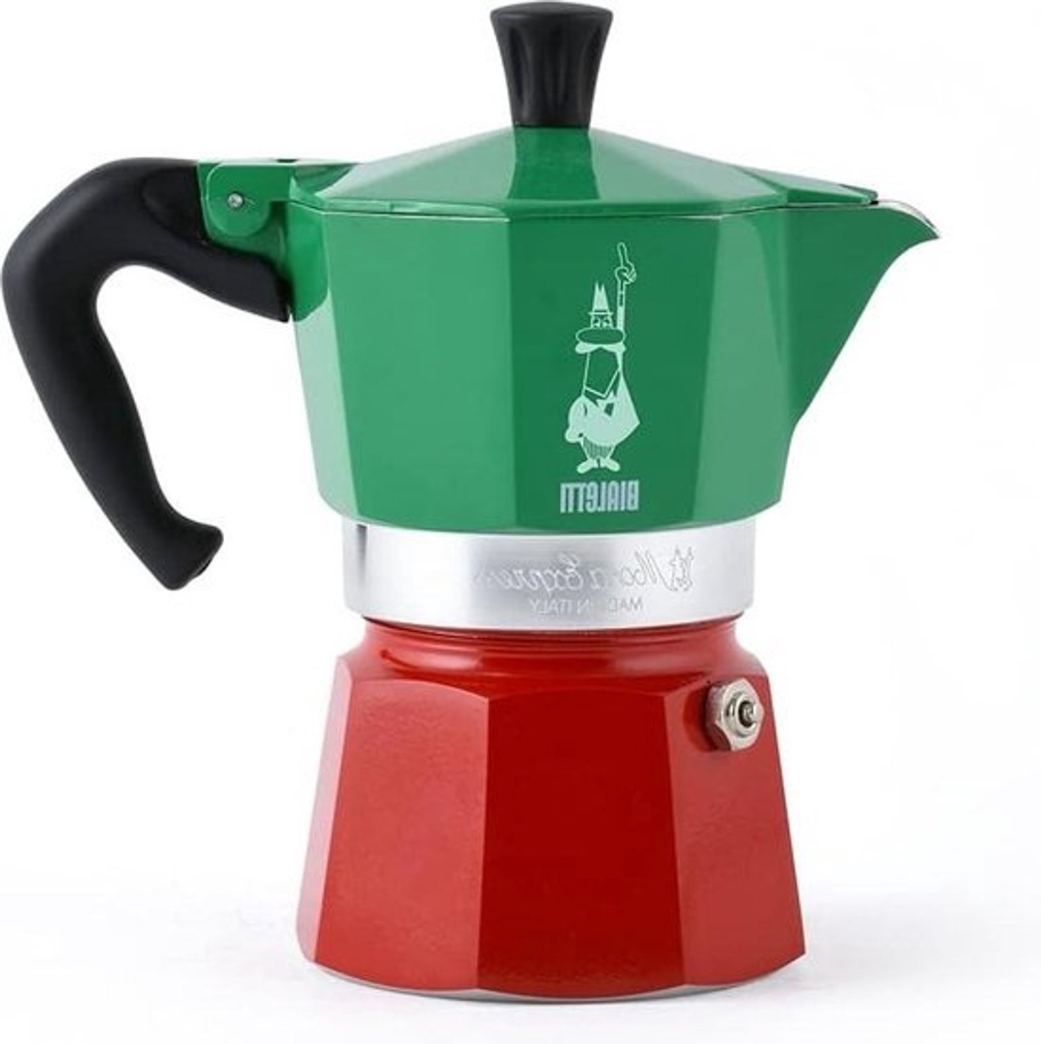 Moka Express-koffiezetapparaat - aluminium - groen-rood - 30 x 20 x 15 cm
