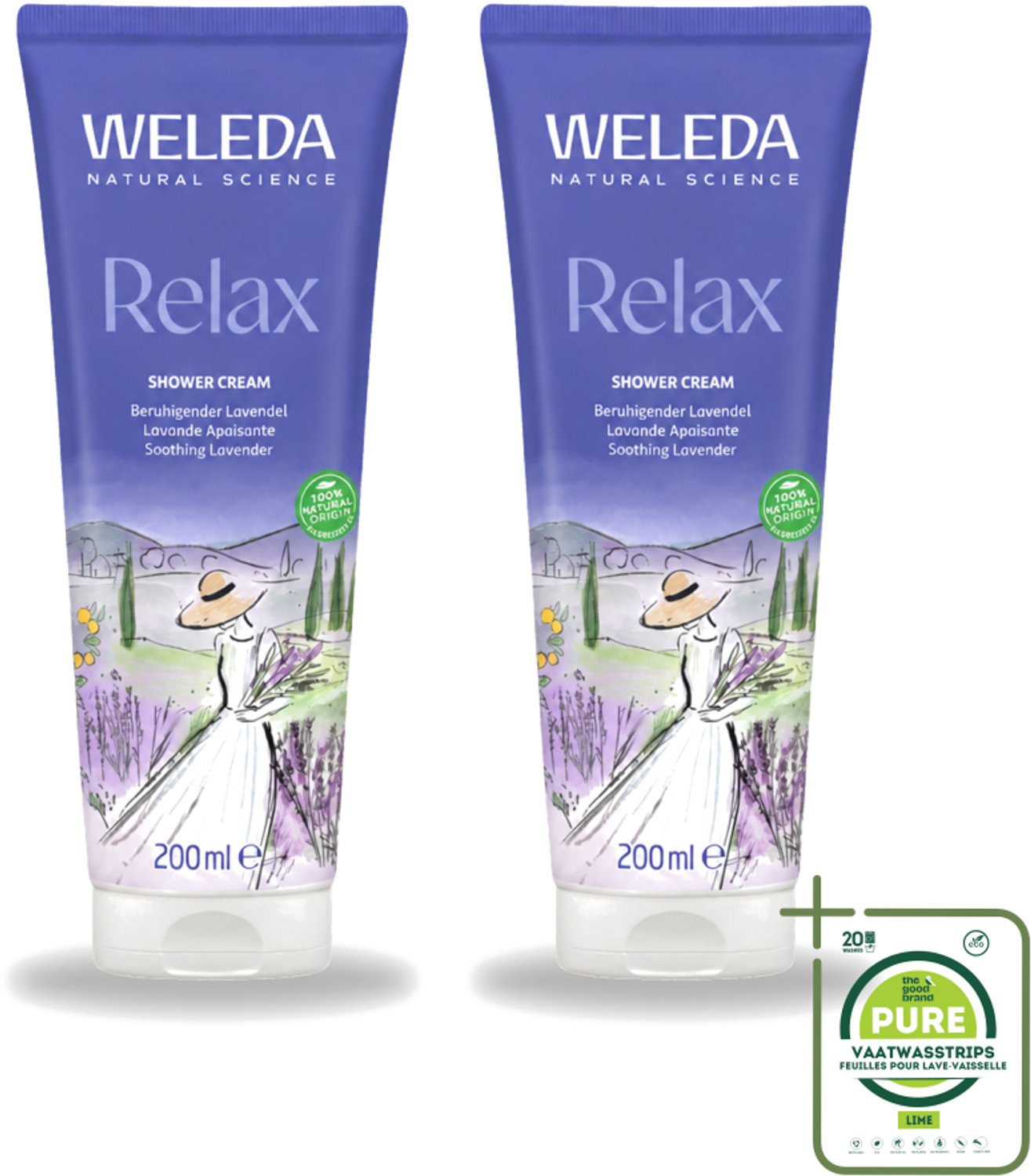 2 x WELEDA - Douchecrème Aroma Shower Relax - 200 ml - Grootverpakking - Vaatwasstrips - Douchecrème - Ontspanning - Aromatherapie - Natuurlijke Douchecrème - Lavendel