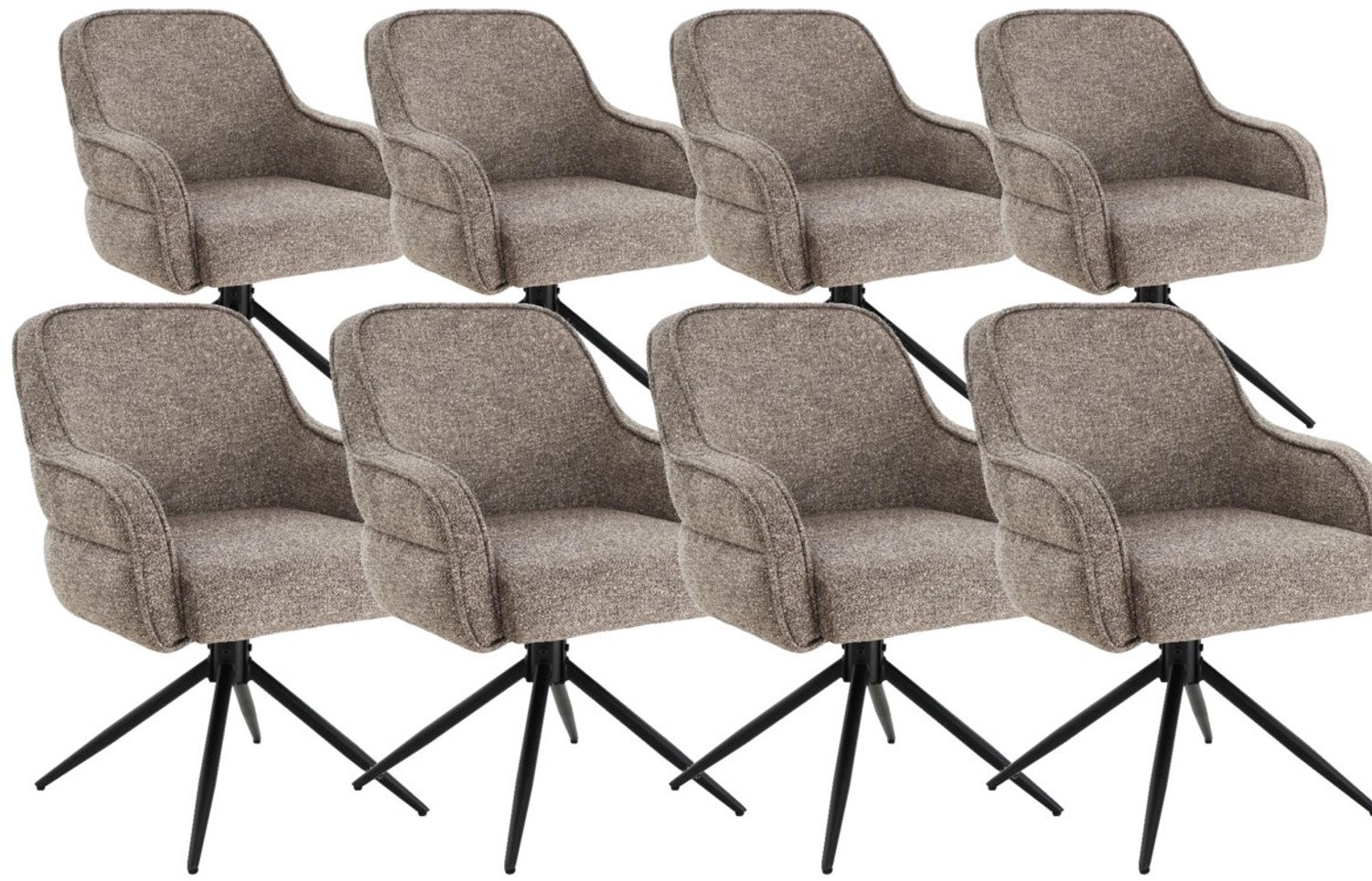 DS4U - - Loisa armstoel met terugdraaifunctie - Set van 8 - Taupe - Stof