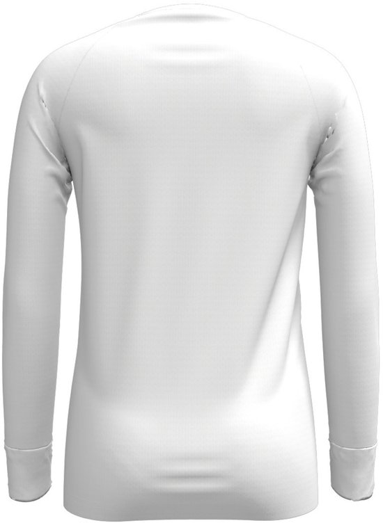 Achterkant van een wit Odlo Active Warm Eco thermoshirt met lange mouwen.