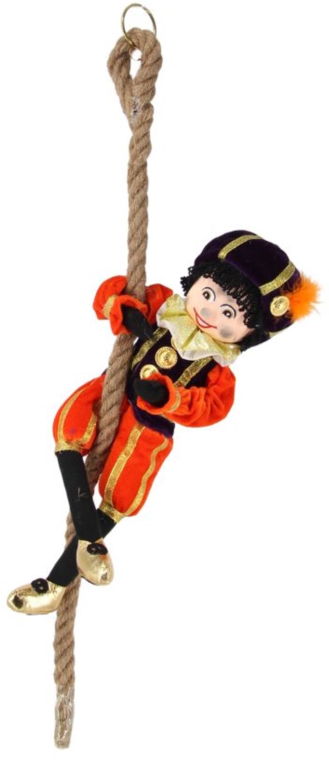 Pietenpop met touw- Sinterklaasdecoratie - 40 cm met touw 90 cm- roetveegpiet -Beekwilder design - handgemaakt