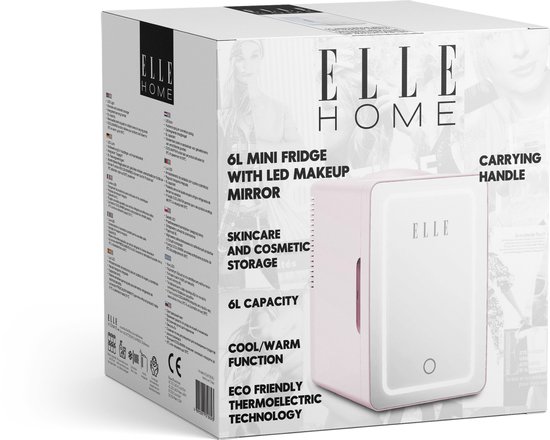 ELLE Cosmetische Mini Koelkast 6L met LED-Spiegel – Beauty Koelkast met Koel- en Warmhoudfunctie voor Skincare, Huidverzorging en Cosmetica, Geïntegreerde LED-Verlichting, Uitneembaar Rek, Draaggreep - Paars — afbeelding 5