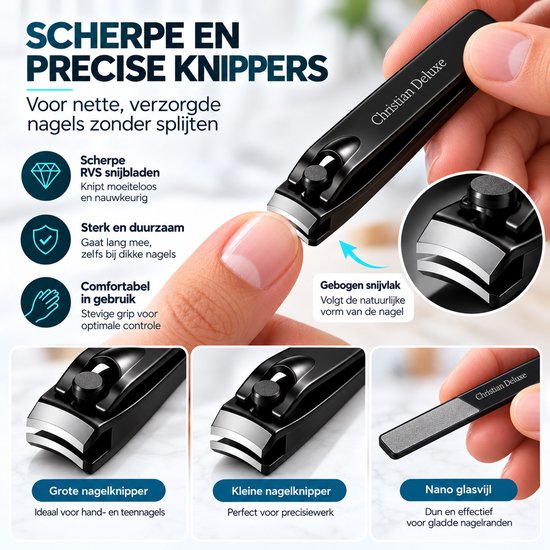 Christian Deluxe® Combo Nagelknipper Set met Nano Glasvijl - Nagelknipper - Teennagelknipper - Pedicureset - Manicure set - Pedicure — afbeelding 3
