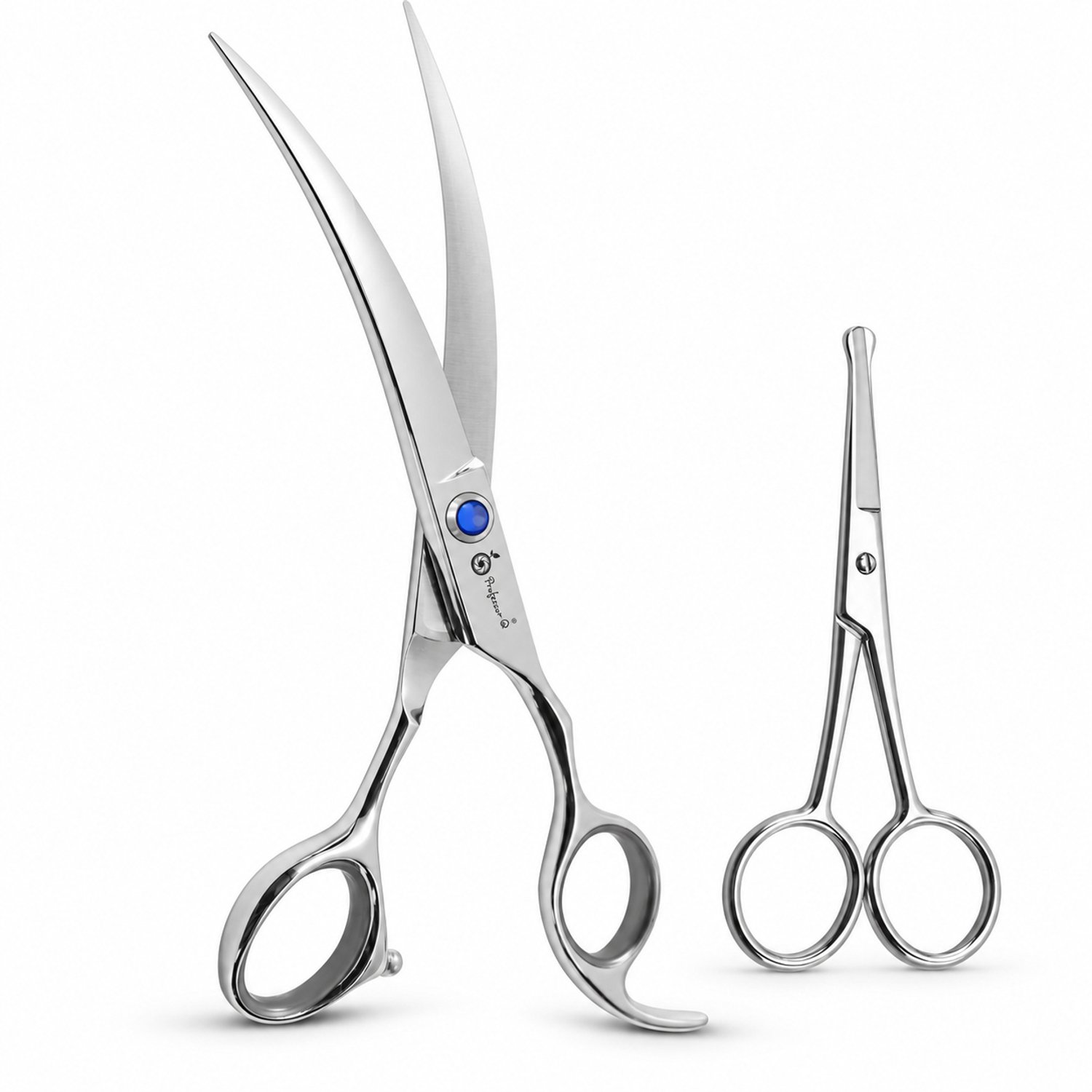 Professor Q Hondentrimset - Gebogen Trimschaar 8 inch Zilver - Potenschaar Zilver - 2-delig