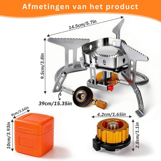 Zolvano® Wokbrander - Kookbrander - Wok Brander - Met Slang en Regelaar - Propaan/Gas - Voor Buiten – Camping Kooktoestel Wind Proof –Zilver met oranje — afbeelding 5