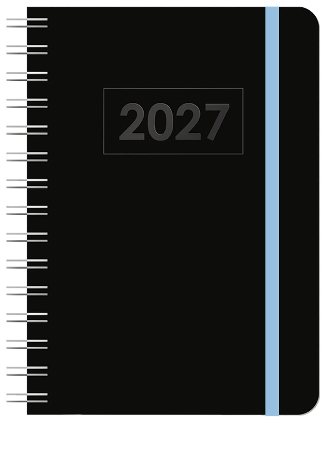 MGPcards - A5 Agenda 2027 - Sluiting Elastiek - Wire-O - Weekoverzicht 1w/2p - Zwart + Blauw elastiek - Ruime vakken - 14,8 x 21 cm