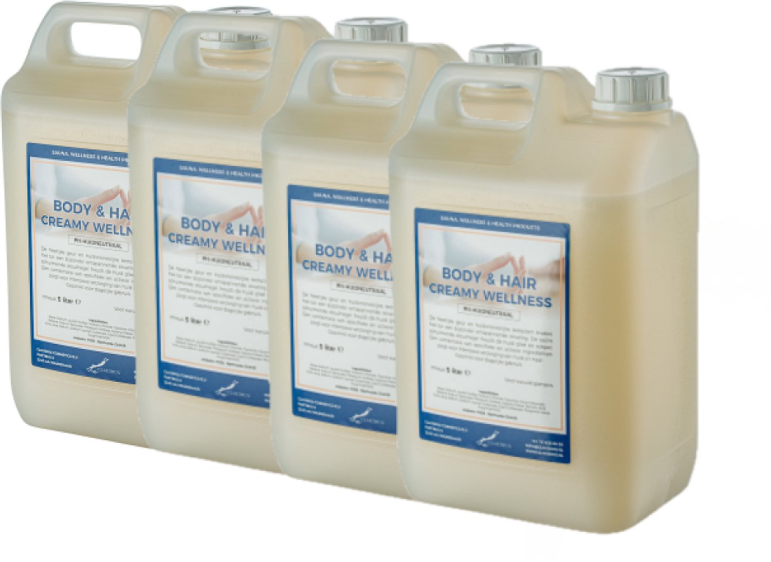 Claudius Body & Hair Creamy Wellness 5 liter - set van 4 stuks - showergel - navulling - voordeelverpakking