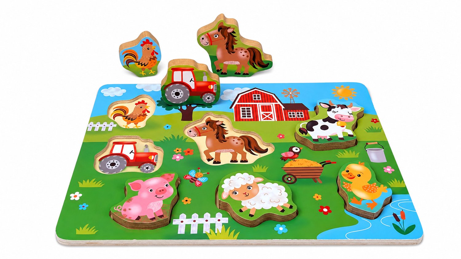 RS.PLAYWOOD Houten 3D Boerderij puzzel met 7 dikke stukken van 1,2 cm