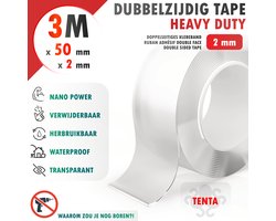 Dubbelzijdig Tape Extra Sterk 3m x 50mm x 2mm - TENTA Heavy Duty