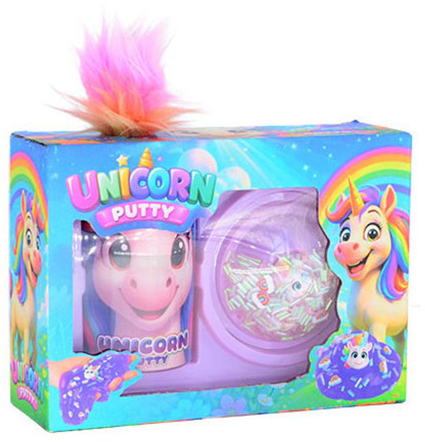 Johntoy eenhoorn putty speelset met accessoires en glitters.
