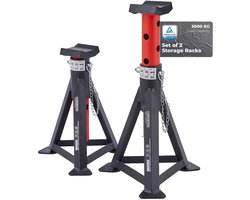 AREBOS Set van 2 Assteunen - 3 Tons - Verstelbare Assteunen - 295 tot 442 mm - Zwart / Rood