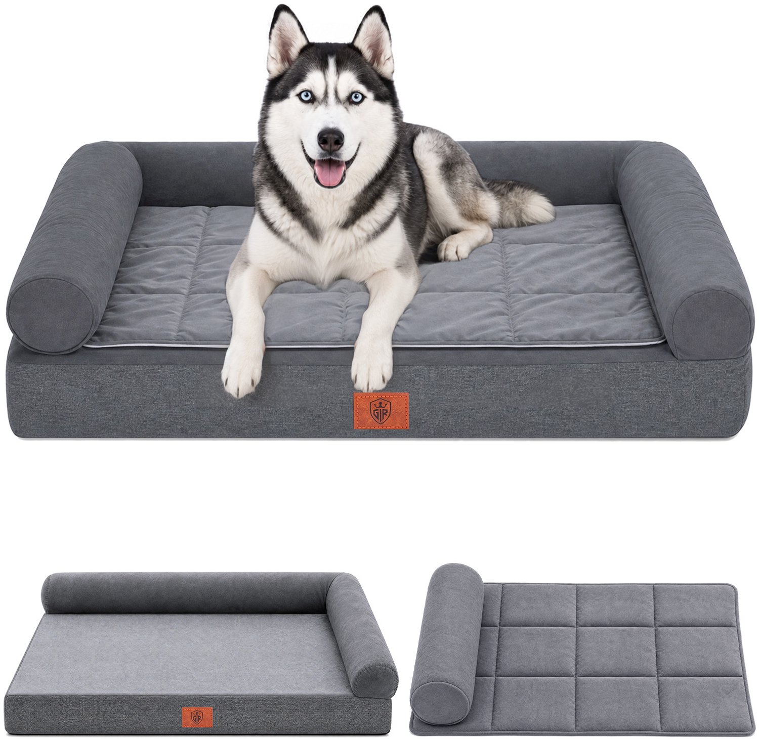 GTPLAYER - Hondenbed 104x64x15 cm - Eierschaal Schuim Waterdicht Wasbaar - Grijs