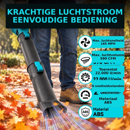 Krachtige Turbo Accublazer – 590 CFM / 165 MPH – 22.000 RPM – 6 Snelheden – Lichtgewicht Bladblazer voor Tuin, Terras en Oprit – Zonder Accu — afbeelding 2