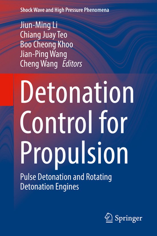 Boekomslag getiteld Detonation Control for Propulsion met abstracte blauwe golven en rode accenten.