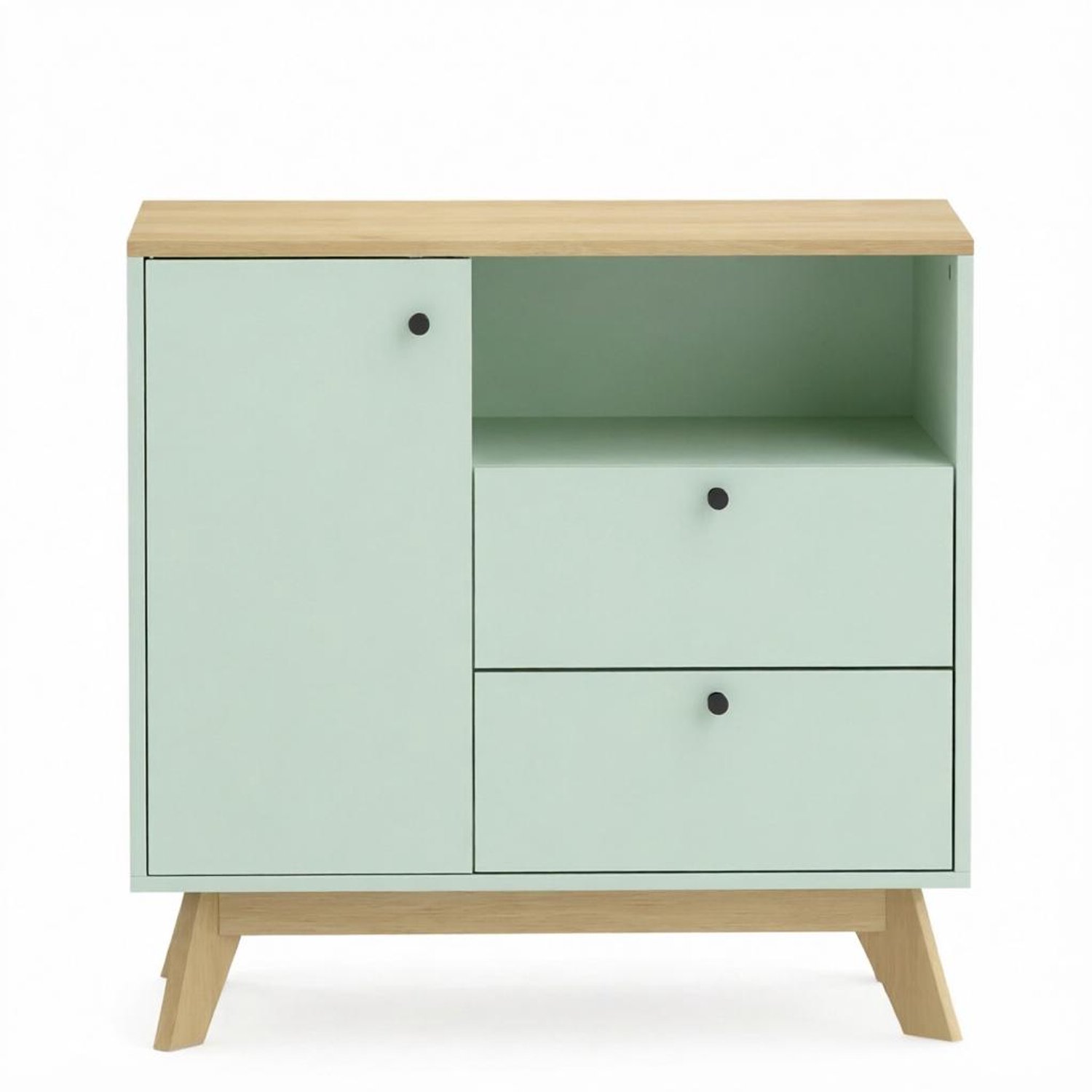 SONNENH Dressoir met 2 laden en deur - 80 x 35 x 76,3 cm - Lichtgroen en eikenlook