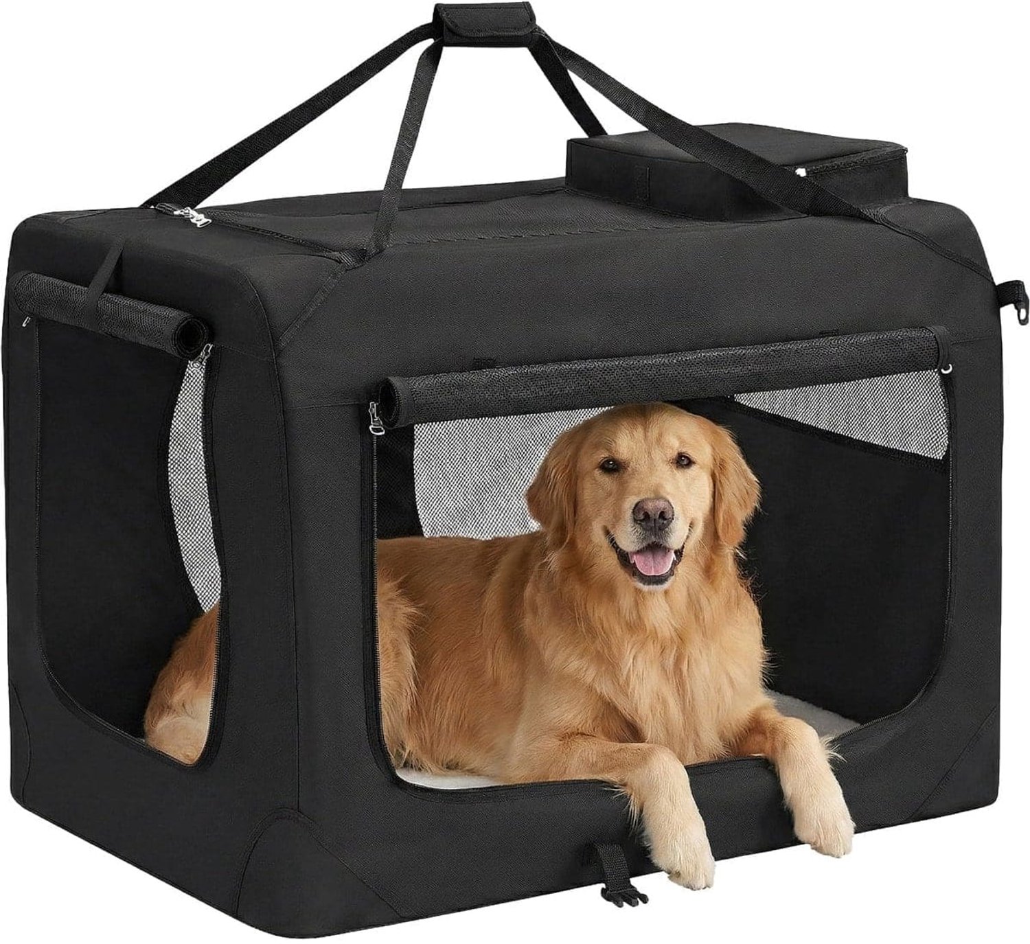Klarven® Hondenrugzak Zwart - Opvouwbare Hondenbench - Hondentransportbox - Draagbox voor Honden tot 42 kg - Stevig Metalen Frame