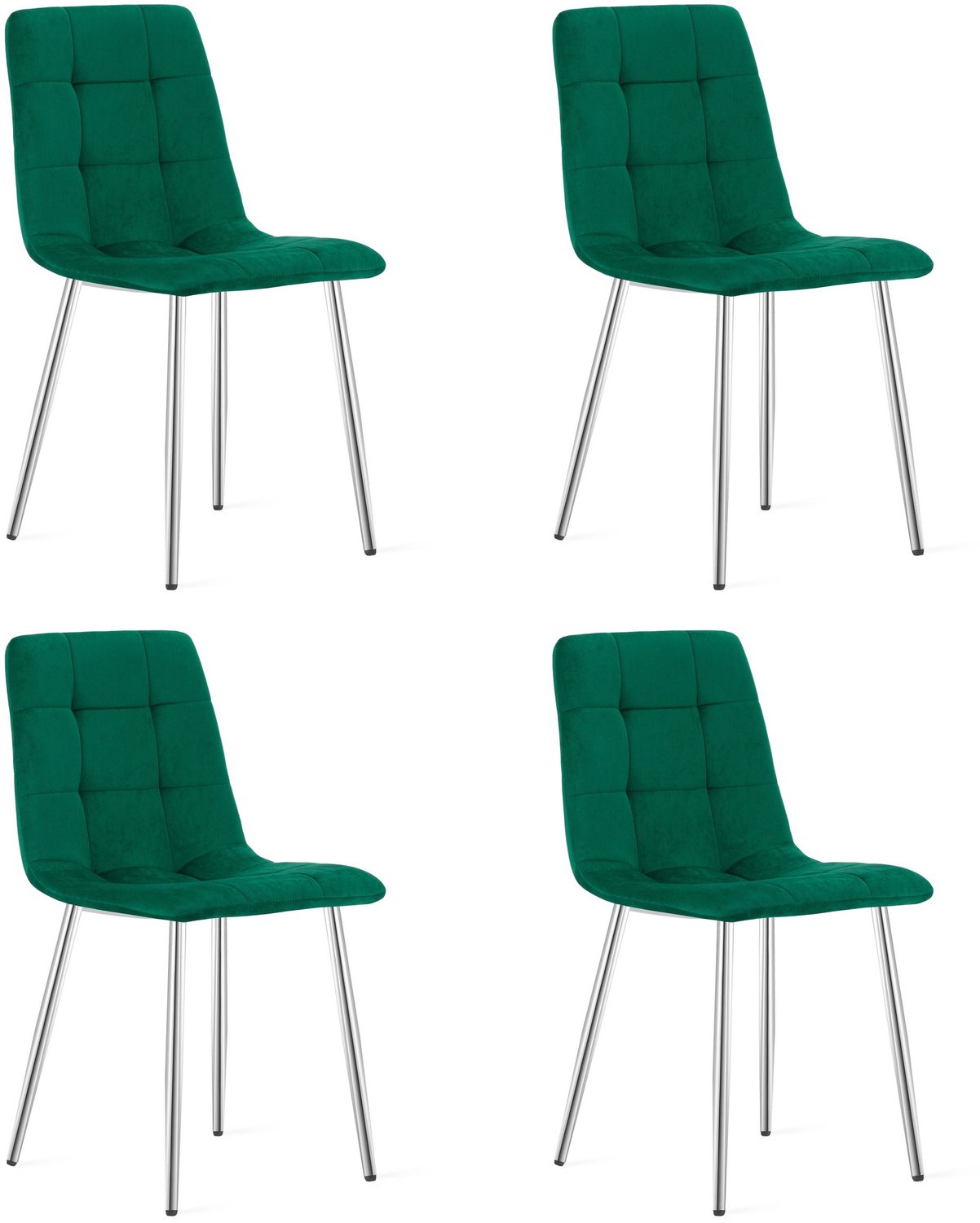 LEOBERT KARA Eetkamerstoelen – Set van 4 – Groen Velvet – Metalen Poten – Comfortabele Ergonomische Zitting – Modern Design – Velvet Stoel voor Woonkamer, Keuken en Eetkamer – Max. 110 kg per Stoel