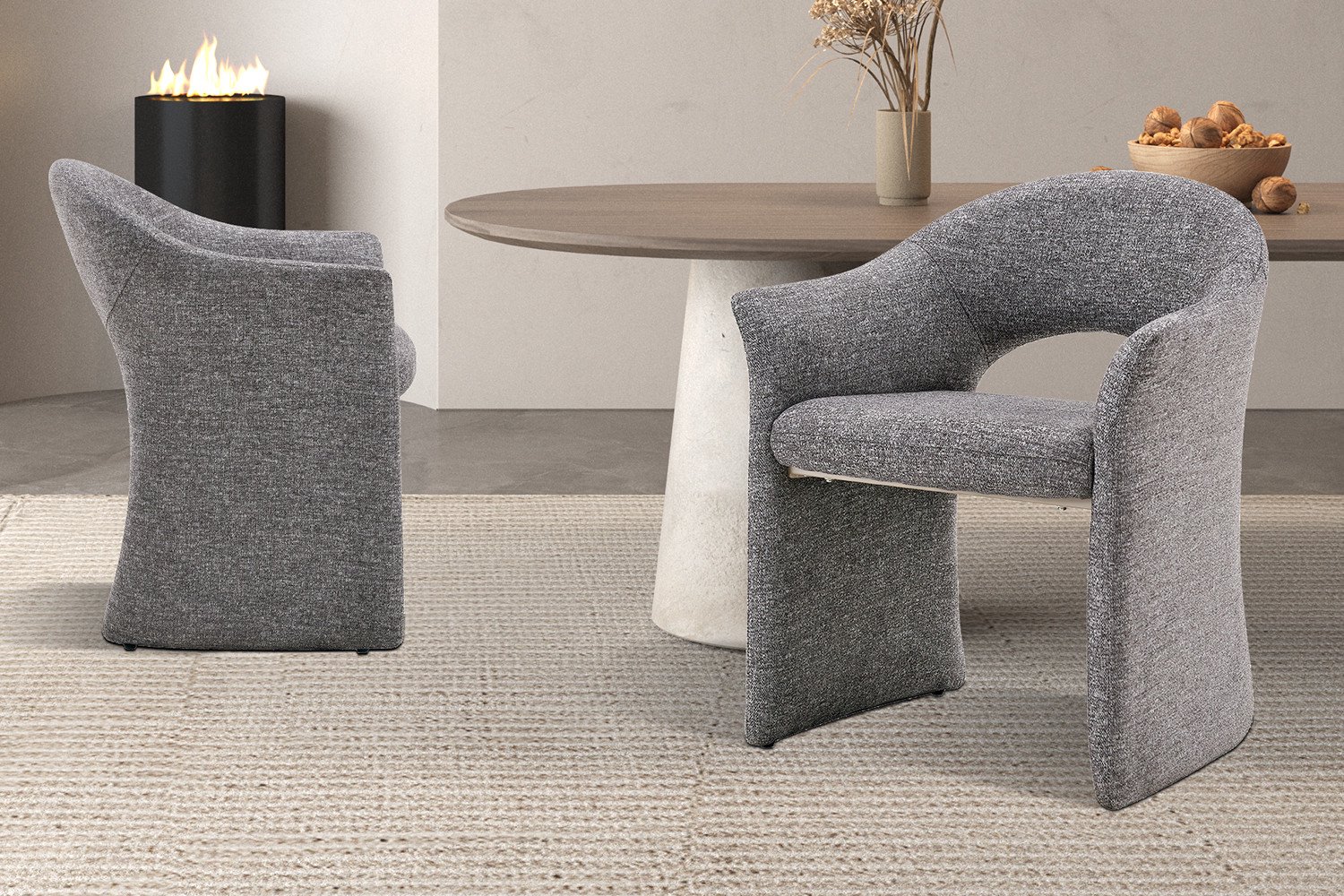 Rousseau Stoelen/Eetkamerstoel 'Charlotte' Stof Ote Grijs kleur - H 78cm x B 66 x D 61.5cm - Rousseau