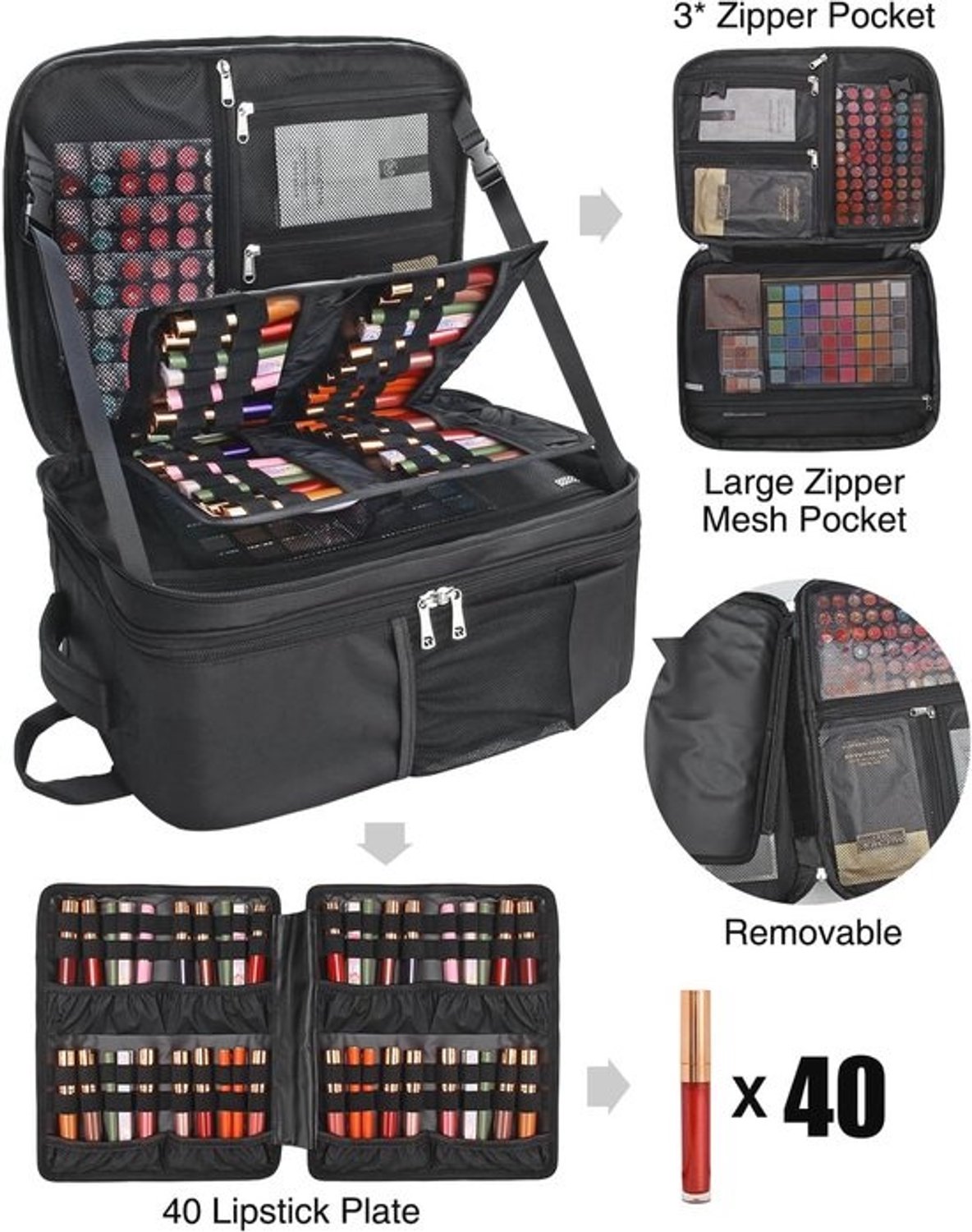 Grote cosmetica koffer voor dames - professionele make-up organizer met 4 kleine tassen - beautycase met 3 lagen