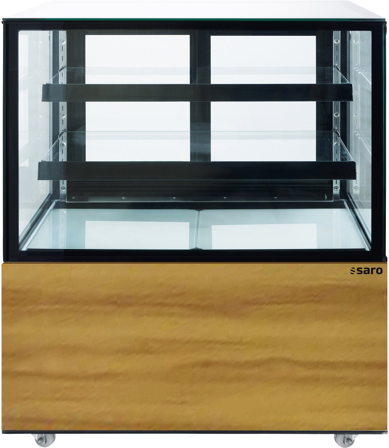 Saro Gebaksvitrine MAXIME | 300L | RVS | LED Verlichting | Dubbelzijdig Glas | Geforceerde Koeling | Horeca Vitrine hout