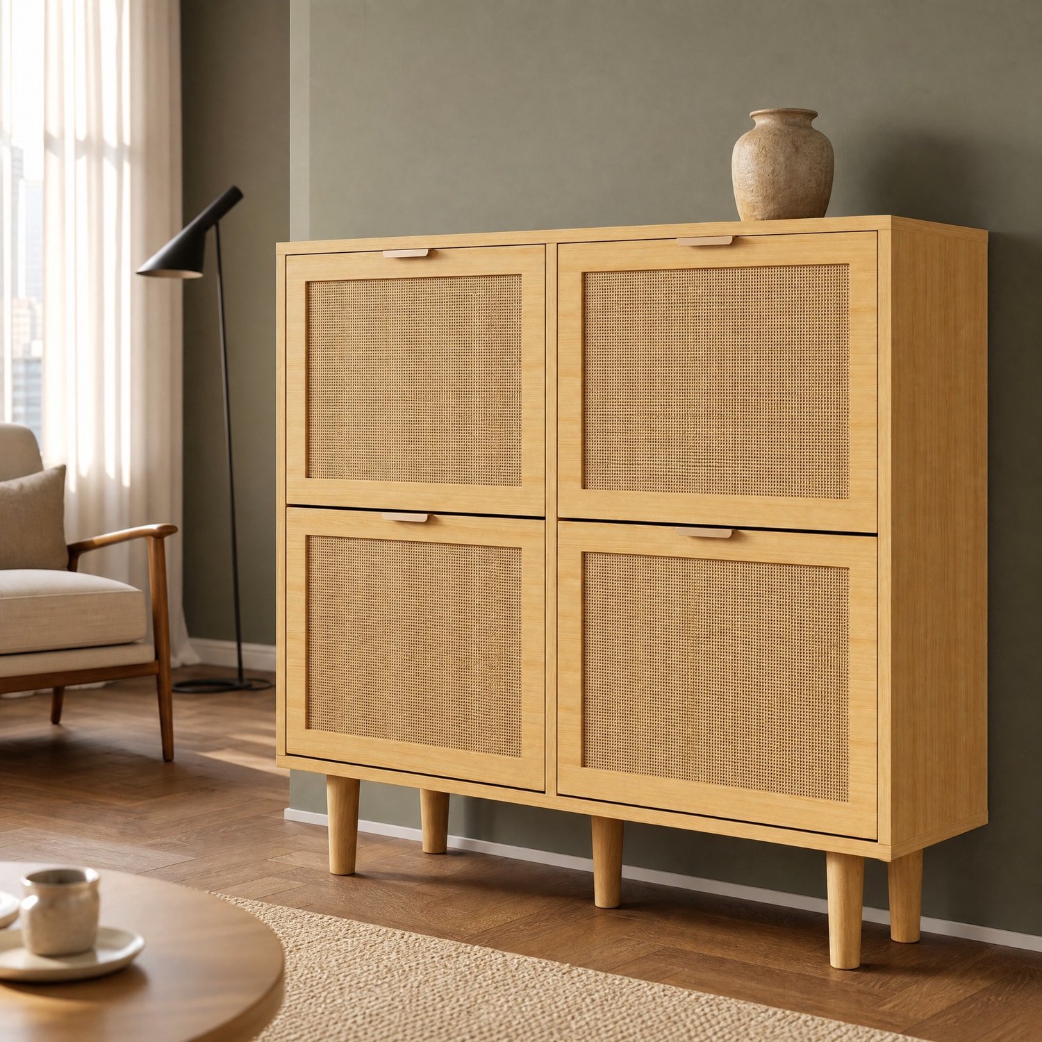 CHICFURN Schoenenkast - 4 klappen - ruimtebesparend - staand - licht eiken