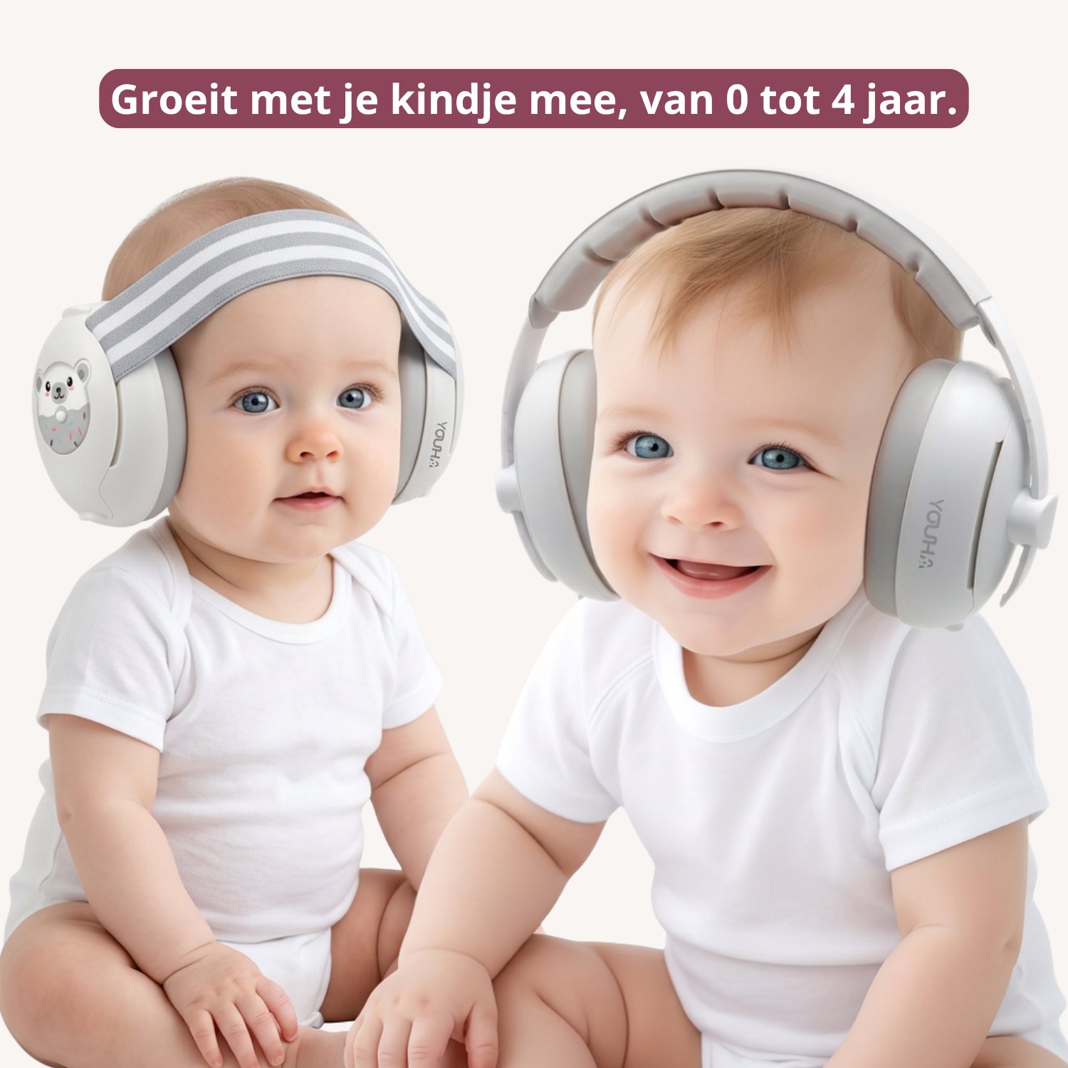 Youha Gehoorbescherming voor Baby's en Peuters - 2-in-1 Gehoorbeschermingsset - Geschikt van 0 tot 4 Jaar - Anti-Slip en Klitterband - Beige – foto 8