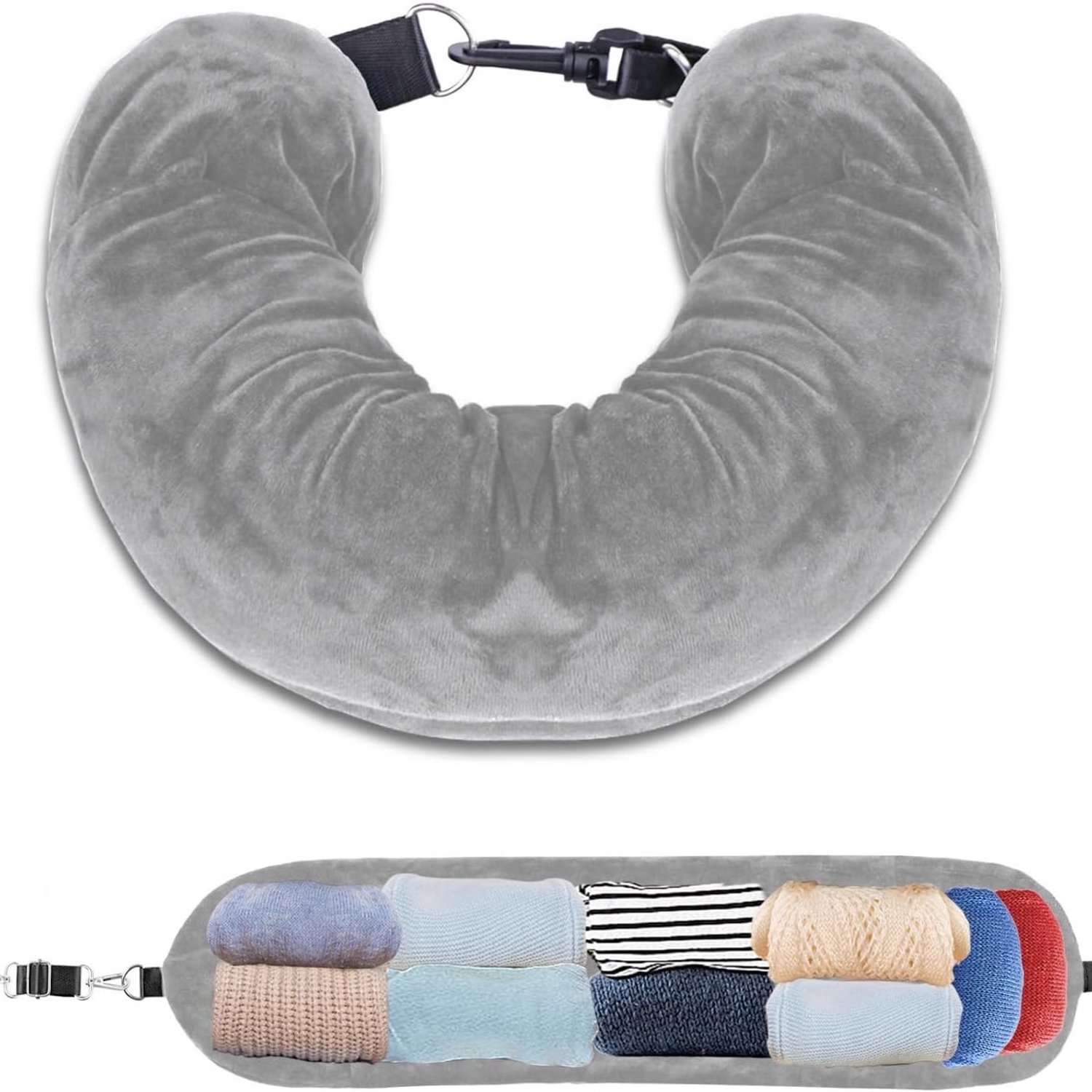 Reiskussen met Kledingvak – 12L – Opvulbaar – Als Handbagage – Multifunctionele Kussensloop – Voor Reizen en Outdoor – Grijs
